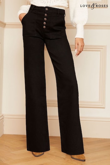 W Vajolet Pants Black Petite Button Fly Wide Leg Jeans (N20079) | £52