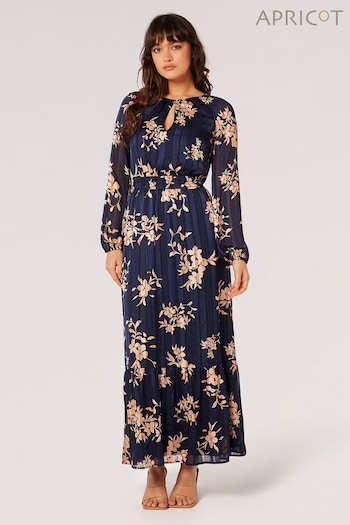 Apricot Blue Floral Lurex Chiffon Maxi Dress (N20144) | £40