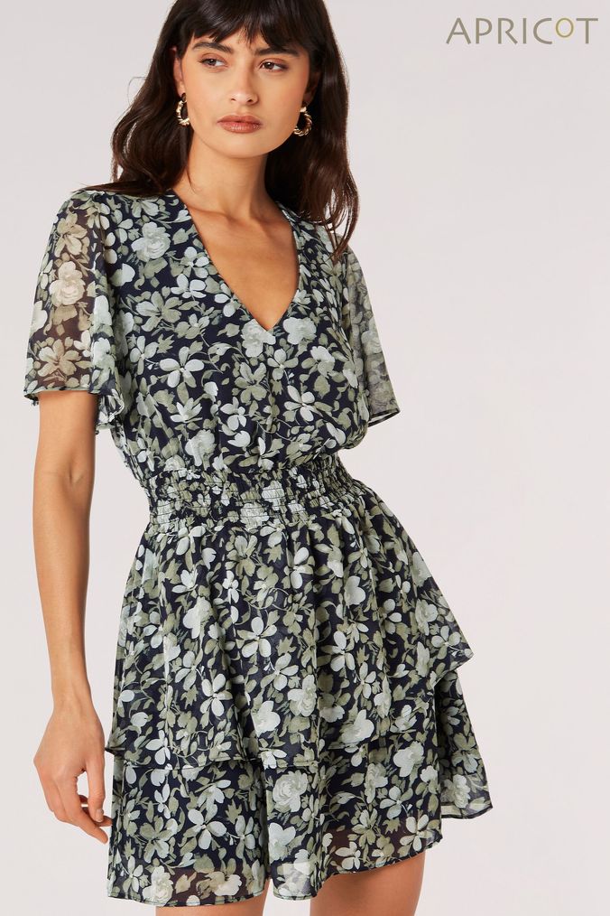 Apricot navy floral new arrivals dress