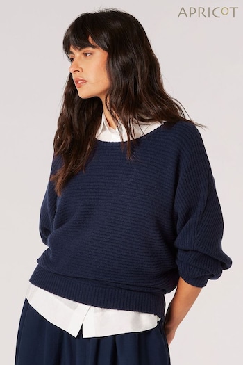 Apricot Blue Oversized Ribbed Batwing Top (N20183) | £28