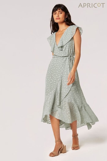 Apricot Green Clouds Ruffle Faux Wrap Dress (N20187) | £35