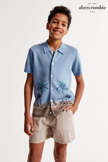 Abercrombie & Fitch Blue Palm Tree Print Resort Shirt (N20195) | £39
