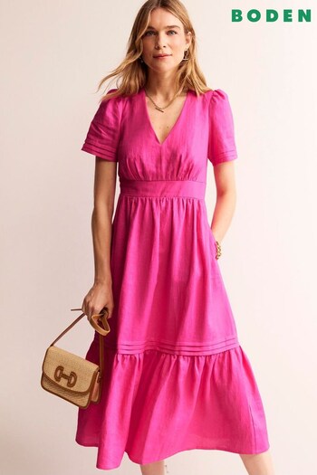 Boden Pink Petite Eve Linen Midi Dress (N20242) | £120