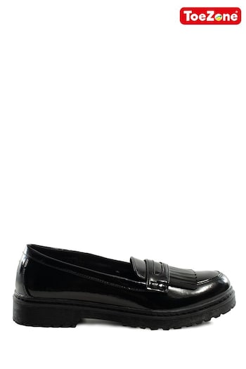Toezone Leather Slip on Girls Patent Black Loafers (N20256) | £30