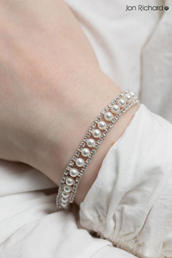 Jon Richard Silver Tone Pearl And Crystal Bracelet (N20384) | £25