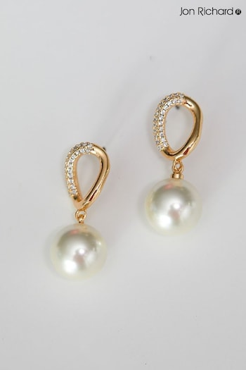 Jon Richard Gold Tone Cubic Zirconia And Polished Pearl Drop Earrings (N20394) | £25