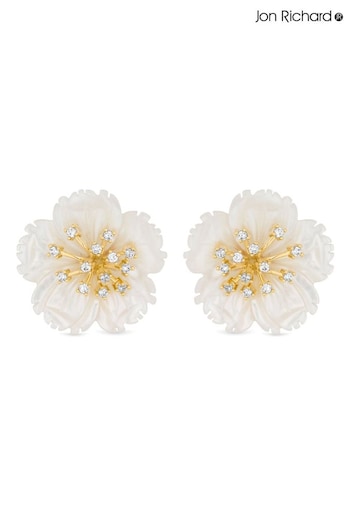 Jon Richard Gold Mother Of Pearl And Cubic Zirconia Flower Stud Earrings (N20419) | £30