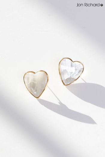 Jon Richard Gold Mother Of Pearl Heart Stud Earrings (N20424) | £30