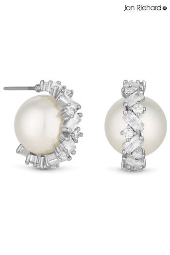 Jon Richard Silver Tone Cubic Zirconia Wrapped Pearl Stud Earrings (N20425) | £25