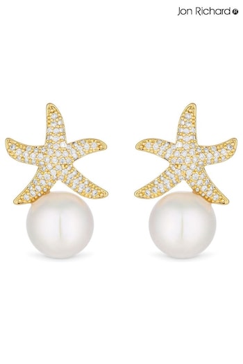 Jon Richard Gold Tone Cubic Zirconia Starfish Pearl Drop Stud Earrings (N20442) | £25