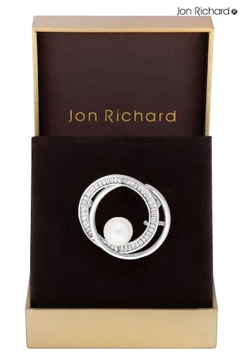 Jon Richard Silver Tone Gift Boxed Contemporary Cubic Zirconia And Pearl Brooch (N20466) | £25