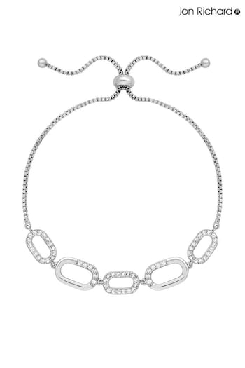Jon Richard Silver Tone Polished And Pave Open Loop Toggle Bracelet (N20494) | £25