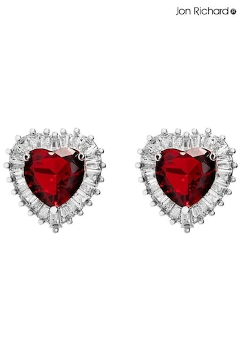 Jon Richard Silver Cubic Zirconia Heart Stud Earrings (N20497) | £35