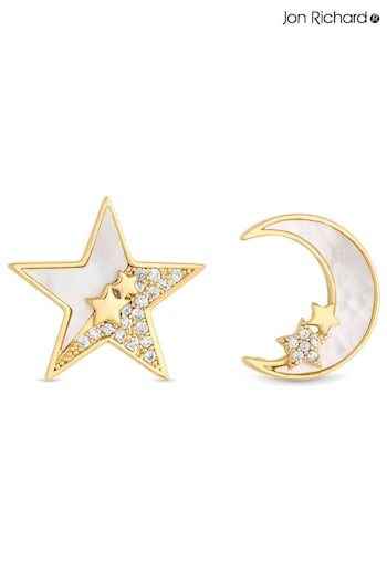 Jon Richard Gold Tone Cubic Zirconia And Mother Of Pearl Celestial Mis Match Stud Earrings (N20500) | £25