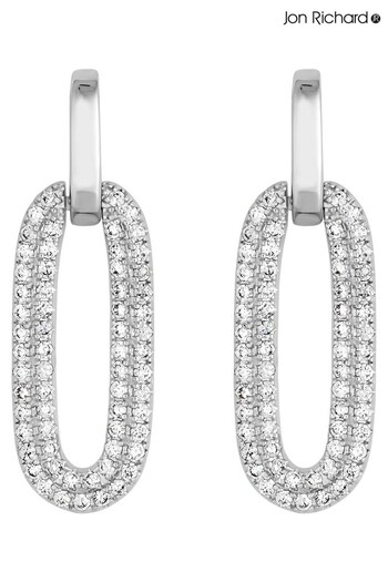 Jon Richard Silver Tone Polished And Pave Link Drop Earrings (N20541) | £25