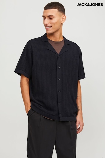 JACK & JONES Black Stuctured Knitted Short Sleeve Button Up Shirt (N20584) | £38