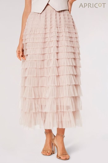 Apricot Pink Tulle Layered Midi Skirt (N20652) | £35