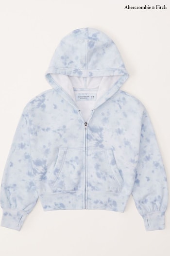 Abercrombie & Fitch Tie Dye Zip-Up Oversized Cropped White Hoodie (N20688) | £40