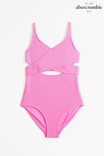 Abercrombie & Fitch Pink Ribbed Cut Out Swimsuit (N20695) | £39