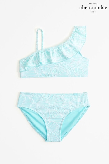 Abercrombie & Fitch Blue Floral Print Frill Sleeve Bikini (N20696) | £39