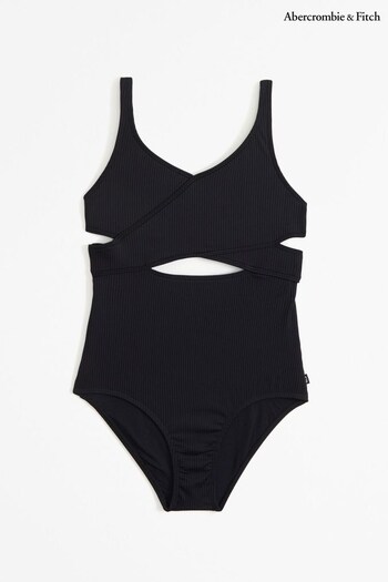 Abercrombie & Fitch Ribbed Cut Out Black Swimsuit (N20697) | £39