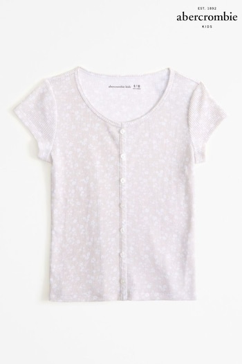 Abercrombie & Fitch Neutral Floral Print Button Front Short Sleeve T-Shirt (N20711) | £19