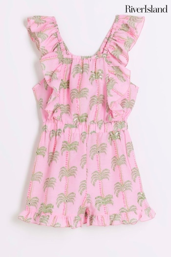 River Island Pink Girls Palm Print Playsuit (N20716) | £25