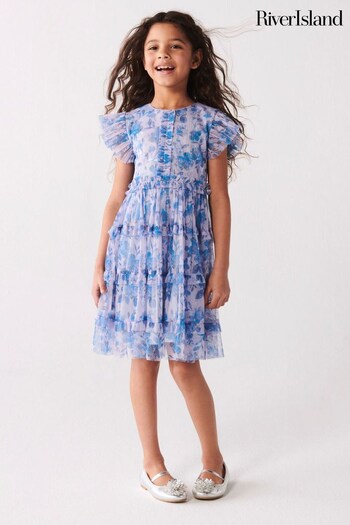 River Island Blue Girls Floral Dress PLEASURES (N20725) | £40 - £50
