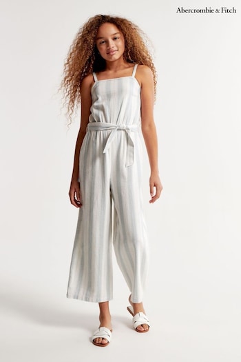 Abercrombie & Fitch Blue Stripe Linen Look Jumpsuit With Belt (N20732) | £40