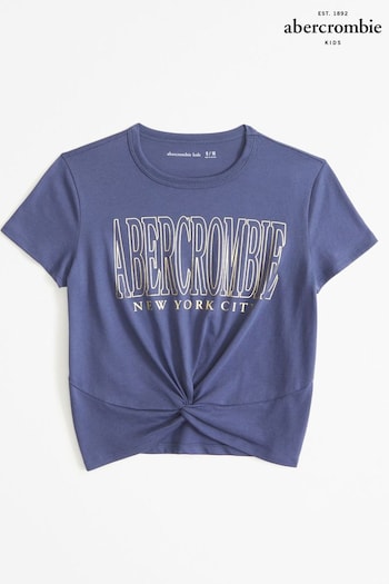 Abercrombie & Fitch Grey Varsity Logo Cropped Tie Front T-Shirt (N20741) | £19