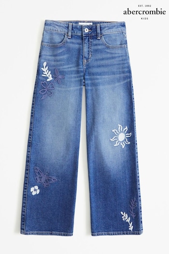 Abercrombie & Fitch Blue Floral Wide Leg Jeans bez (N20744) | £49