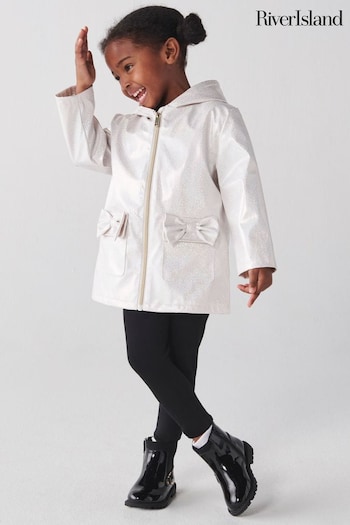 River Island White Mini Girls Glitter Hooded Rain Jacket (N20760) | £33