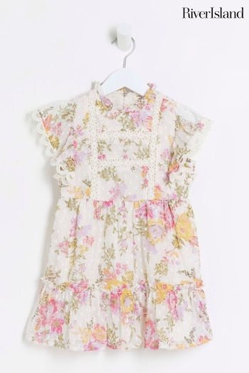 River Island Pink Mini Girls Floral Chiffon Dress (N20770) | £21