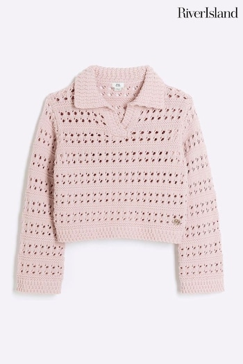 River Island Pink Girls Crochet Jumper (N20773) | £22 - £29