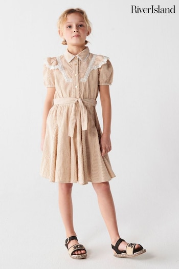 River Island Brown Girls Bias Cut Stripe Dress (N20782) | £25 - £32