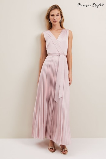 Phase Eight Pink Bonnie Pleat Wrap Satin Maxi Dress (N20799) | £159
