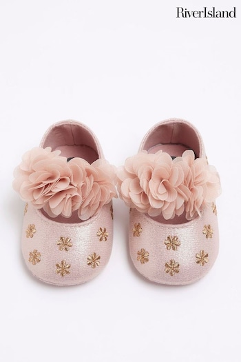 River Island Pink Baby Girls Corsage Floral Shoes (N20800) | £13