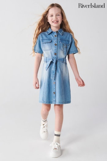River Island Blue Girls Denim Shirt Dress (N20815) | £28 - £35