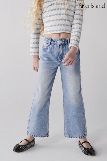 River Island Blue Girls Light Wash Straight Jeans sequin (N20823) | £21 - £25