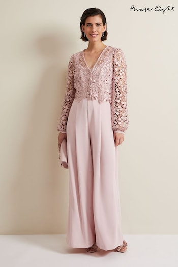 Phase Eight Pink Mariposa Pale Pink Lace Jumpsuit (N20825) | £199