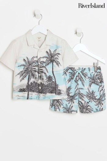 River Island Cream Boys Palm Print Pyjama Set (N20830) | £25