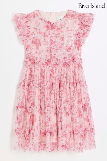 River Island Pink Girls Floral Tierred Dress (N20833) | £40 - £50