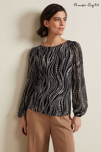 Phase Eight Black Patriciapearl Print Woven Mix Top (N20852) | £59
