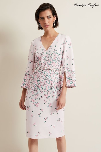 Phase Eight Pink Giovanna Floral Belted Split Sleeve Dress (N20863) | £159
