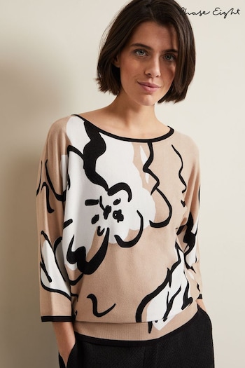 Phase Eight Cream Laurie Ink Floral Knitted Top (N20864) | £79