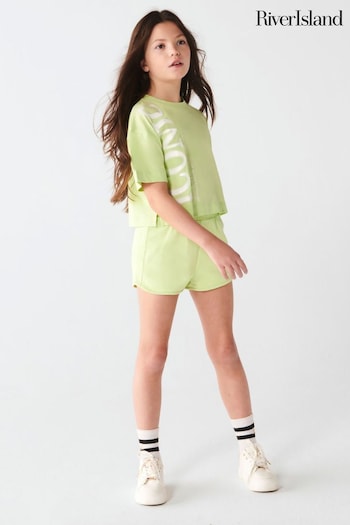 River Island Green Girls Lime Iconic Runner tout Shorts Set (N20879) | £16