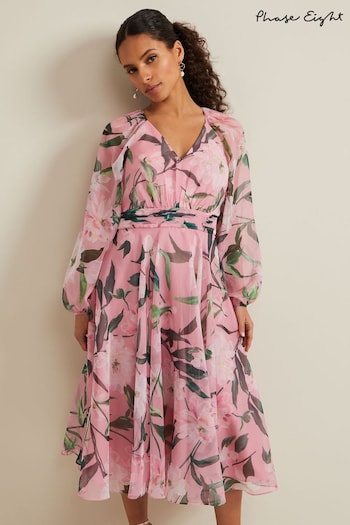 Phase Eight Multi Petite Lina Pink Printed Midi Dress (N20897) | £169