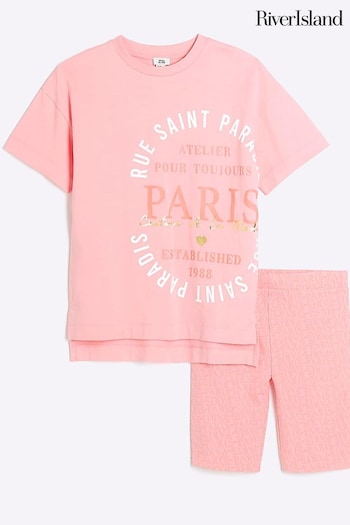 River Island Pink Girls Coral Paris Graphic Set (N20900) | £16 - £22