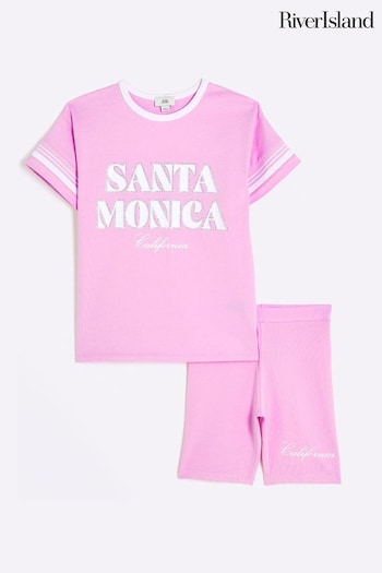 River Island Pink Girls Santa Monica T-Shirt Set (N20904) | £20