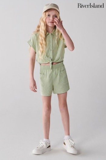 River Island Green Girls Linen Tie Front Set (N20911) | £25